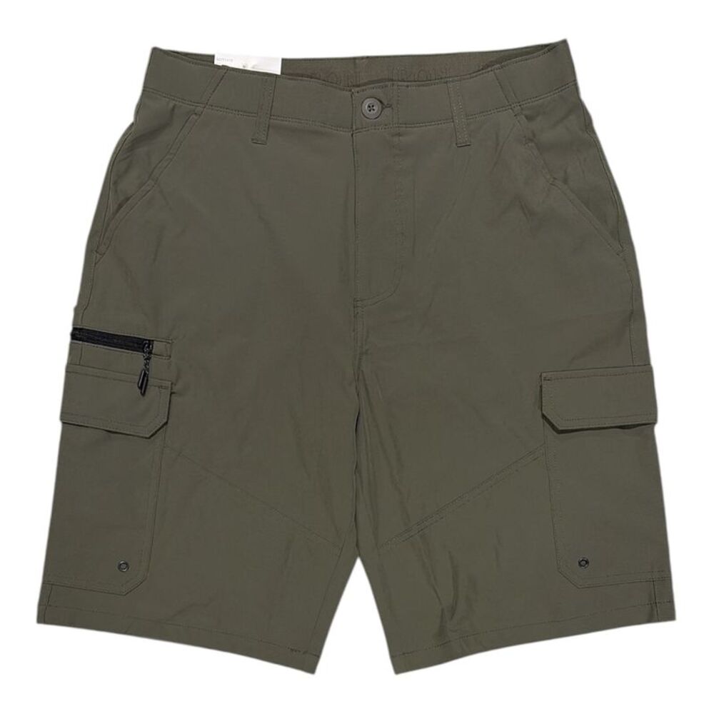 Iron Co. Mens Stretch Hybrid Cargo Short, Side Zipper Cargo Pocket - Green